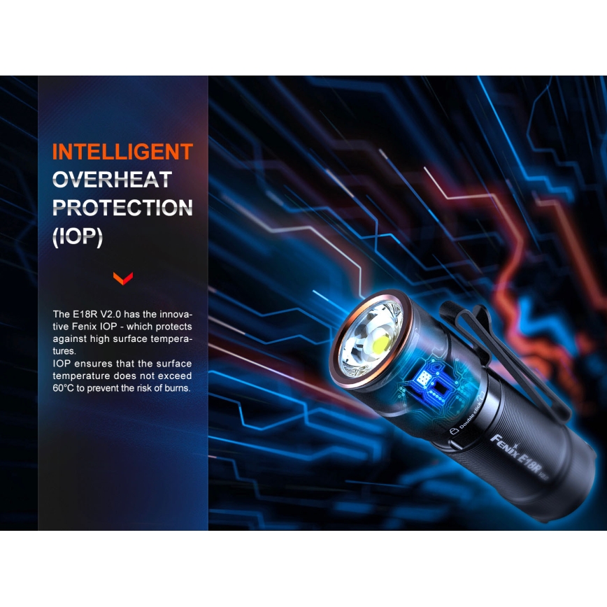 Fenix E18RV20800 - Lampe de poche LED rechargeable à intensité réglable LED/USB/1xCR123A 800 mAh IP68 1200 lm 200 h noire