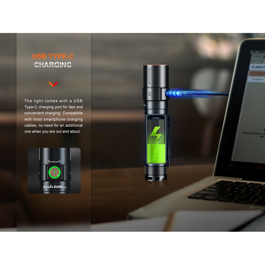 Fenix E28RV20 - LED Dimbaar oplaadbaar zaklamp LED/USB/2xCR123A IP68 1700 glanzend 260 h 3400 mAh