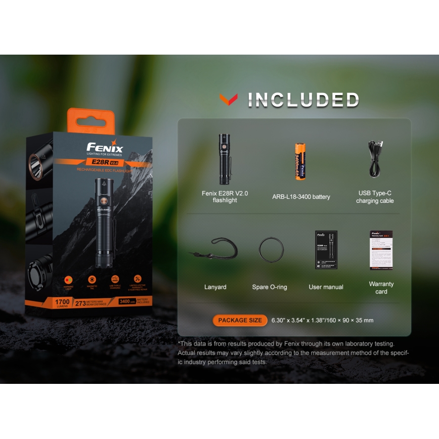 Fenix E28RV20 - LED Dimbaar oplaadbaar zaklamp LED/USB/2xCR123A IP68 1700 glanzend 260 h 3400 mAh