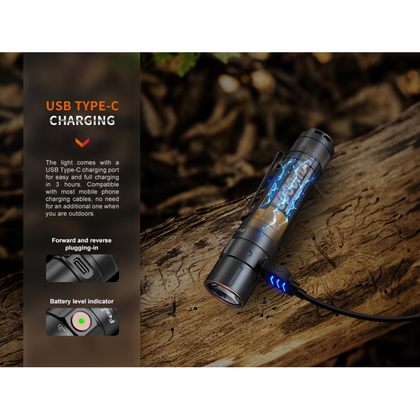 Fenix E35RSETAODS - Lampe torche à intensité variable rechargeable LED/USB IP68 3100 lm 69 h 5000 mAh + diffuseur 26,5mm
