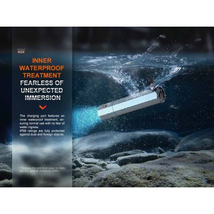 Fenix ECPBLUE - Lampe torche rechargeable avec batterie portative USB IP68 1600 brillant 504 h 5000 mAh bleu