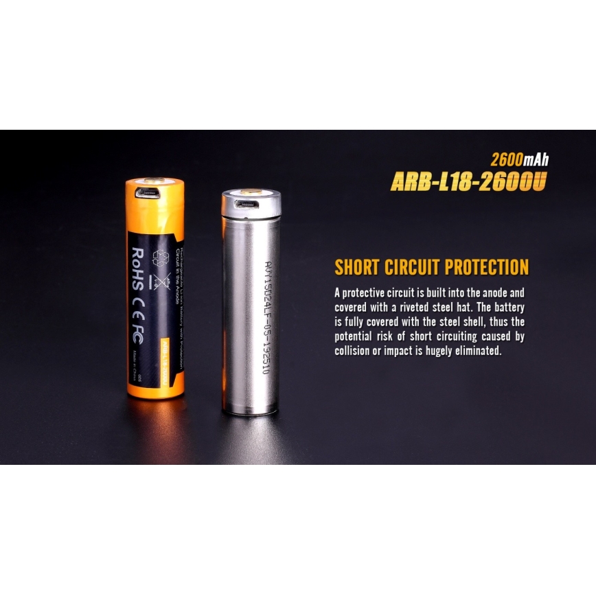 Fenix FE18650LI26USB - 1 stuk Oplaadbare accu USB/3,6V 2600 mAh