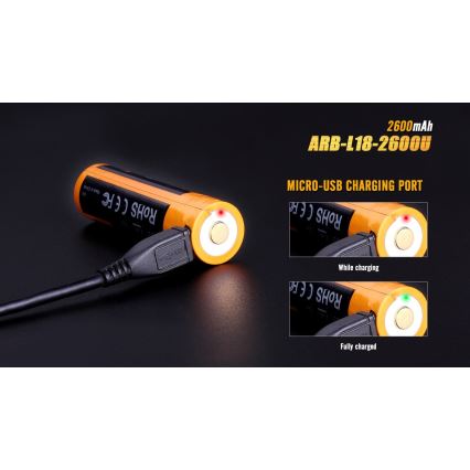Fenix FE18650LI26USB - 1 stuk Oplaadbare accu USB/3,6V 2600 mAh