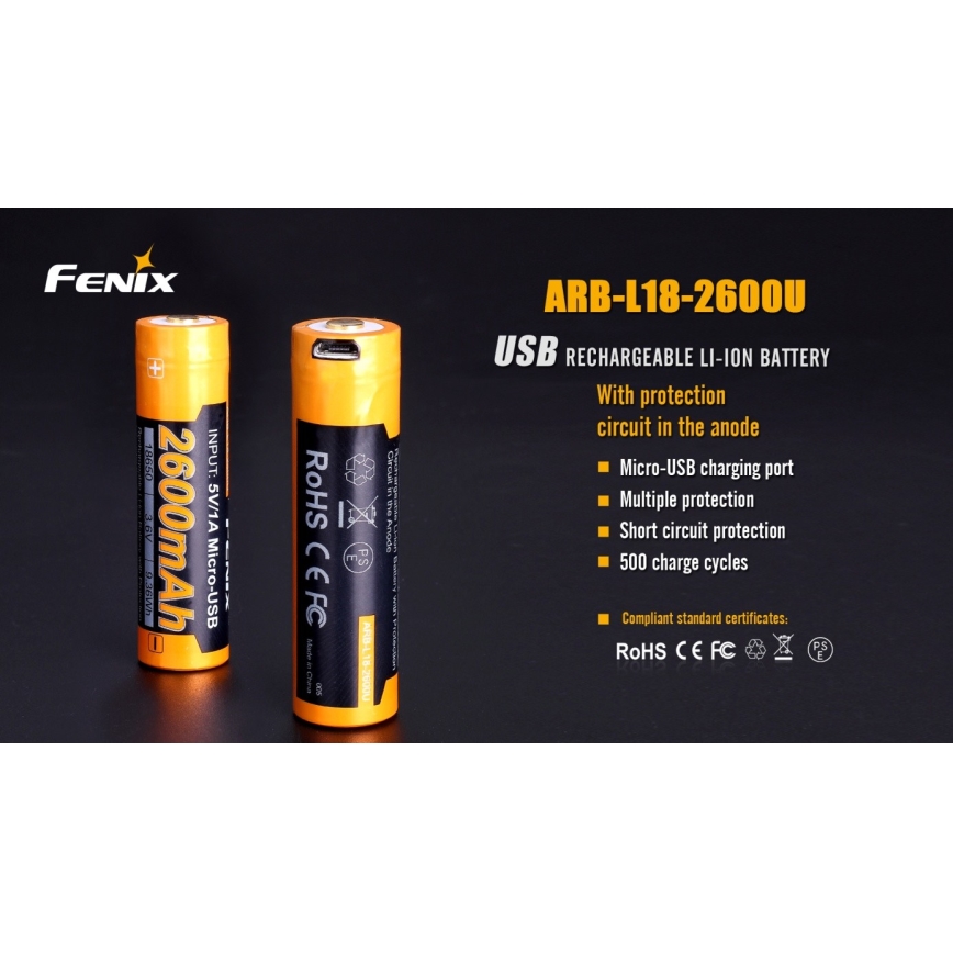 Fenix FE18650LI26USB - 1st Oplaadbare Batterij USB/3,6V