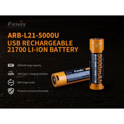 Fenix FE21700USB - 1 pièce Batterie rechargeable USB / 3,6 V 5000 mAh