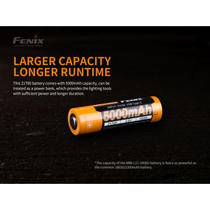 Fenix FE21700USB - 1 pièce Batterie rechargeable USB / 3,6 V 5000 mAh