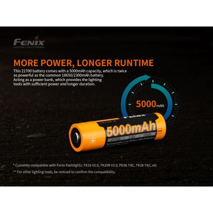 Fenix FE21700V20 - 1 pièce Batterie rechargeable 21700 3,6 V 5000 mAh