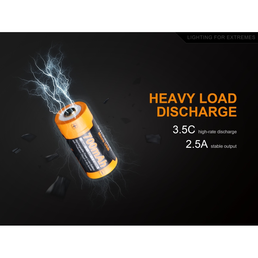 Fenix FERCR123ALIIONUP - 1 pièce Batterie rechargeable USB/3,6V 700 mAh