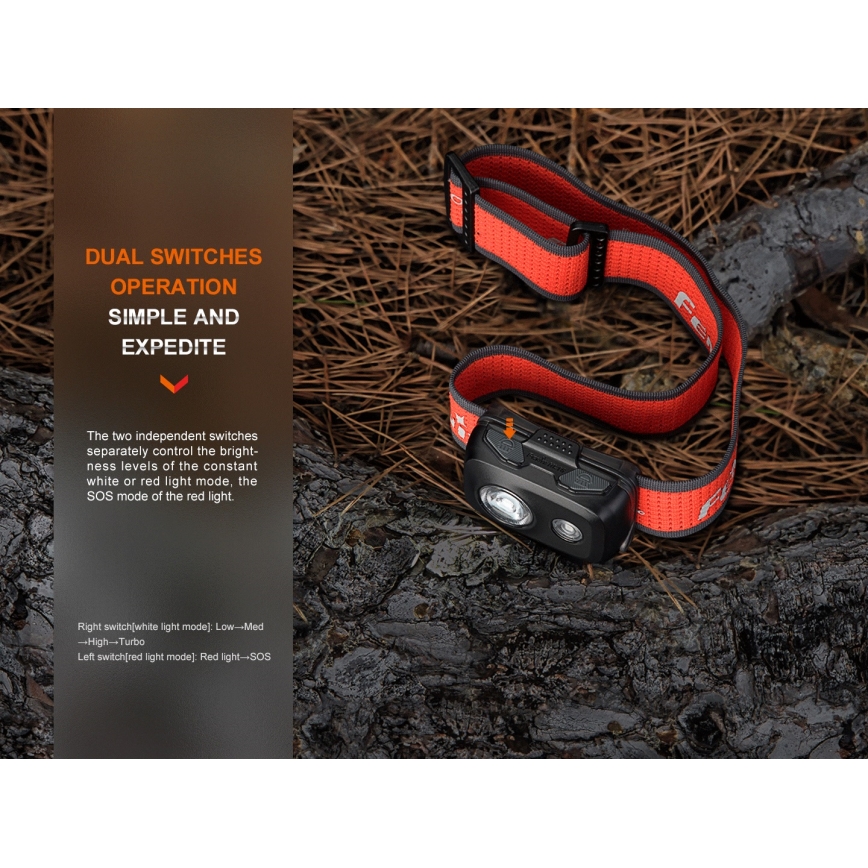 Fenix HL16V2BLK - LED Lampe frontale LED/3xAAA IP66 450 lm 200 h noir/orange