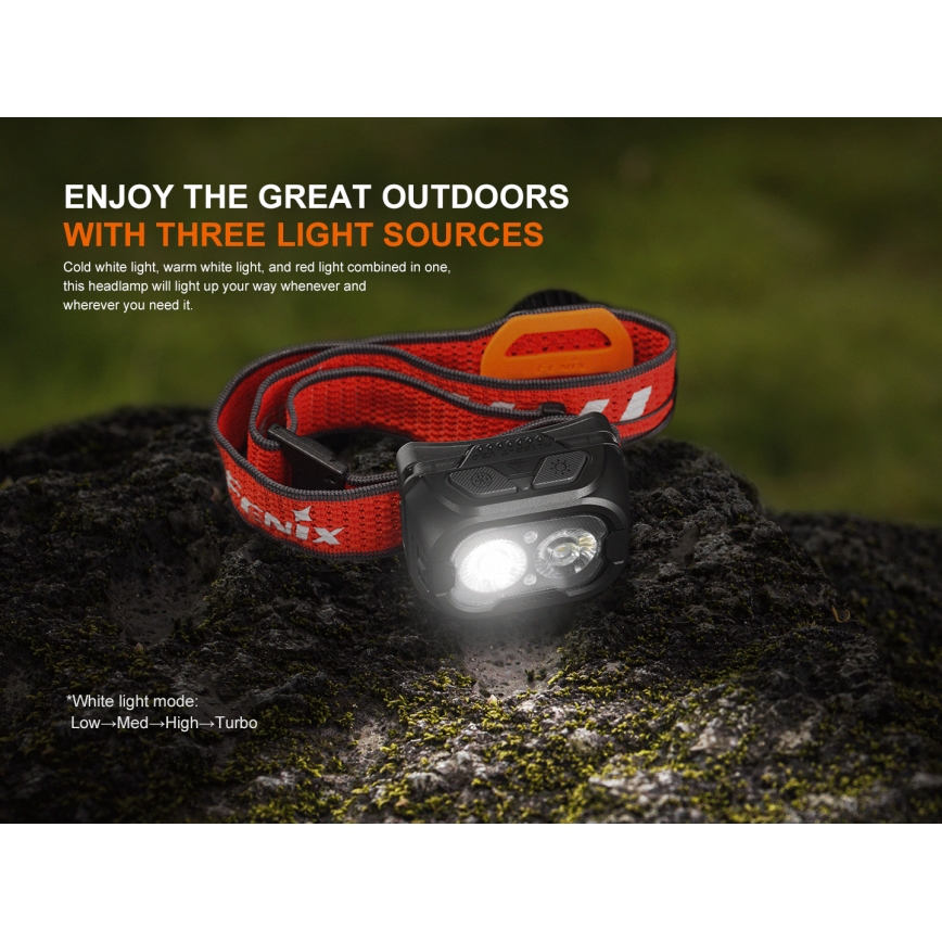 Fenix HL18RTV20BLC - Lampe frontale à intensité variable rechargeable LED/USB/3xAAA IP66 800 lm 160 h 1900 mAh noir/orange