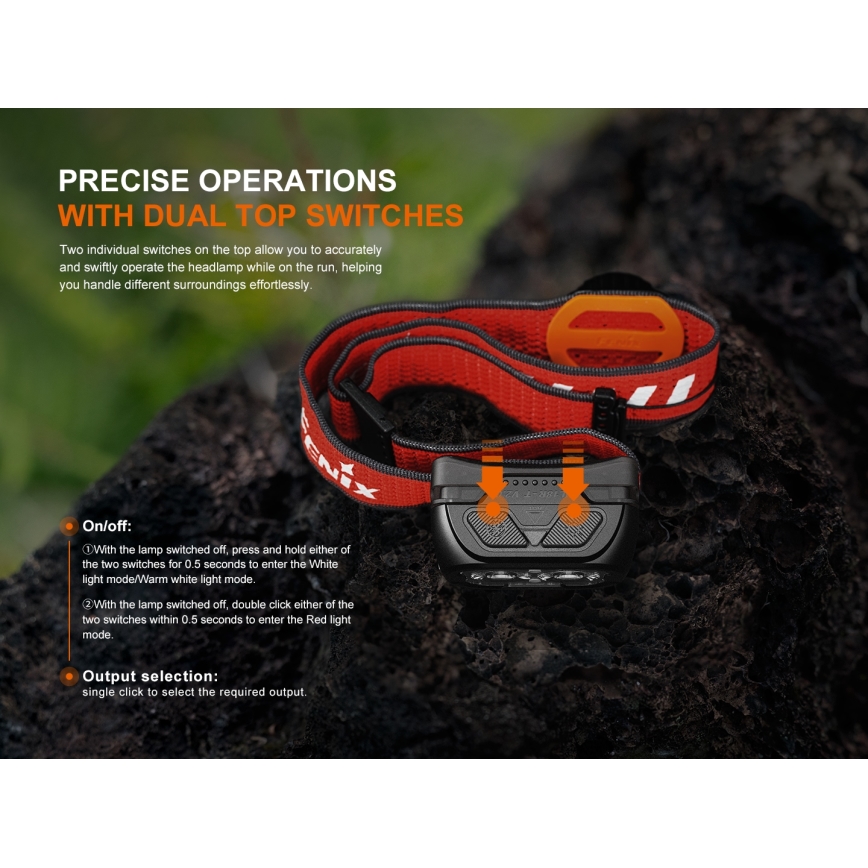 Fenix HL18RTV20BLC - Lampe frontale à intensité variable rechargeable LED/USB/3xAAA IP66 800 lm 160 h 1900 mAh noir/orange