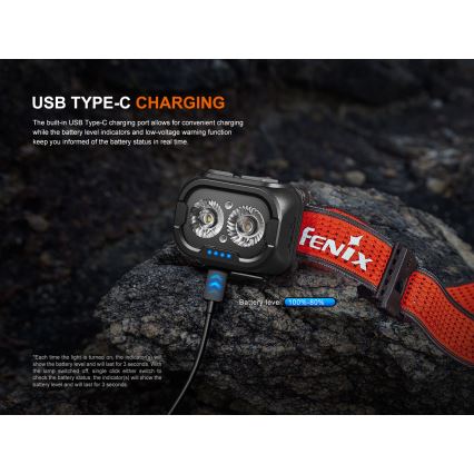 Fenix HL18RTV20BLC - Lampe frontale à intensité variable rechargeable LED/USB/3xAAA IP66 800 lm 160 h 1900 mAh noir/orange
