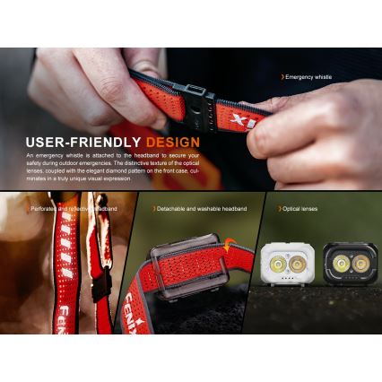 Fenix HL18RTV20BLC - Lampe frontale à intensité variable rechargeable LED/USB/3xAAA IP66 800 lm 160 h 1900 mAh noir/orange