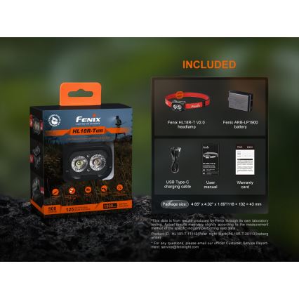 Fenix HL18RTV20BLC - Lampe frontale à intensité variable rechargeable LED/USB/3xAAA IP66 800 lm 160 h 1900 mAh noir/orange