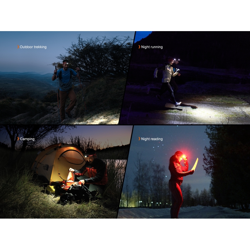 Fenix HL18RTV20BLC - LED Dimbaar oplaadbaar hoofdlamp LED/USB/3xAAA IP66 800 lm 160 h 1900 mAh zwart/oranje