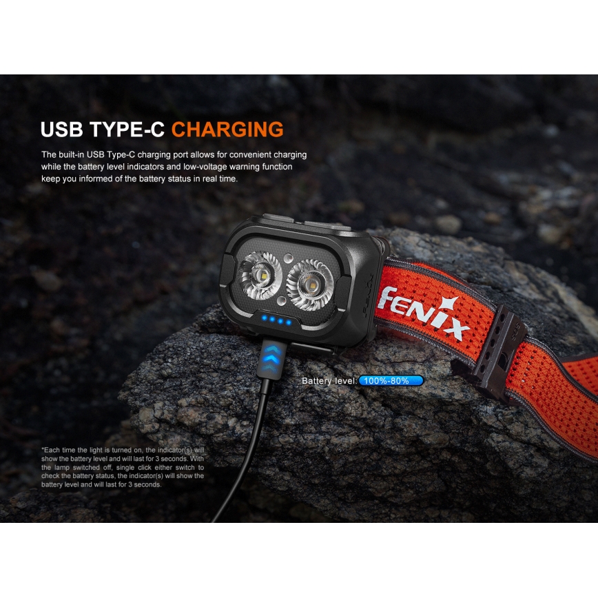 Fenix HL18RTV20BLC - LED Dimbaar oplaadbaar hoofdlamp LED/USB/3xAAA IP66 800 lm 160 h 1900 mAh zwart/oranje