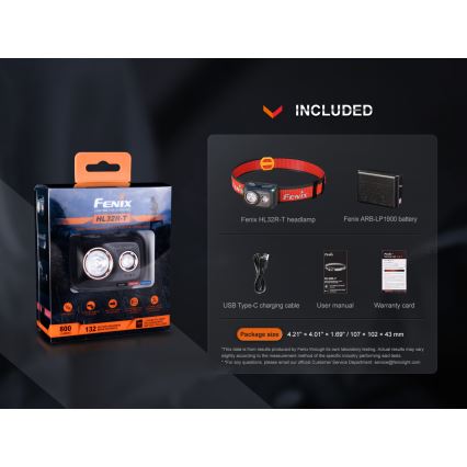 Fenix HL32RTBLCK - LED Oplaadbare hoofdlamp LED/USB/3xAAA IP66 800 glanzend 300 h 1900 mAh zwart/oranje