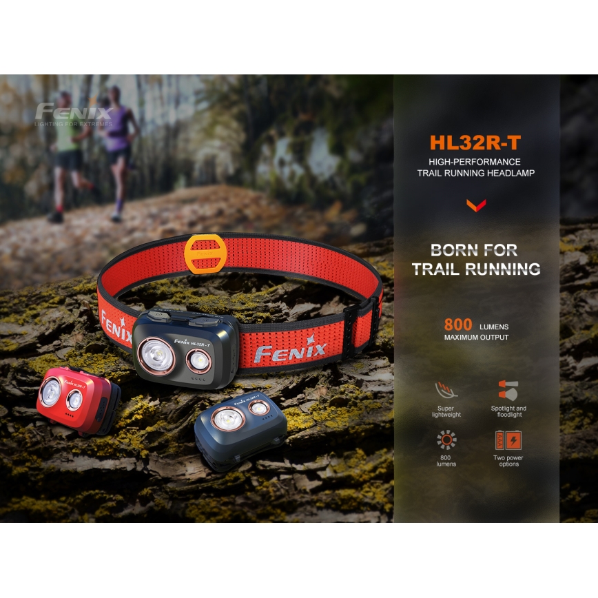 Fenix HL32RTRED - Lampe frontale rechargeable LED/USB/3xAAA IP66 800 lm 300 h rouge/orange