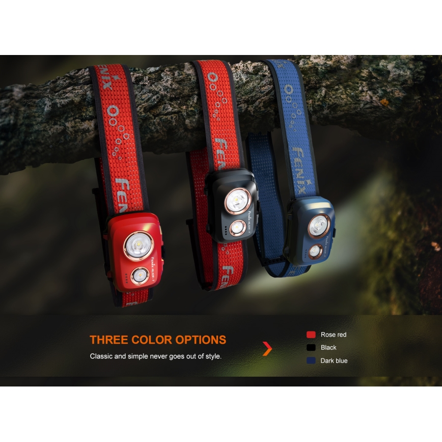 Fenix HL32RTRED - Lampe frontale rechargeable LED/USB/3xAAA IP66 800 lm 300 h rouge/orange