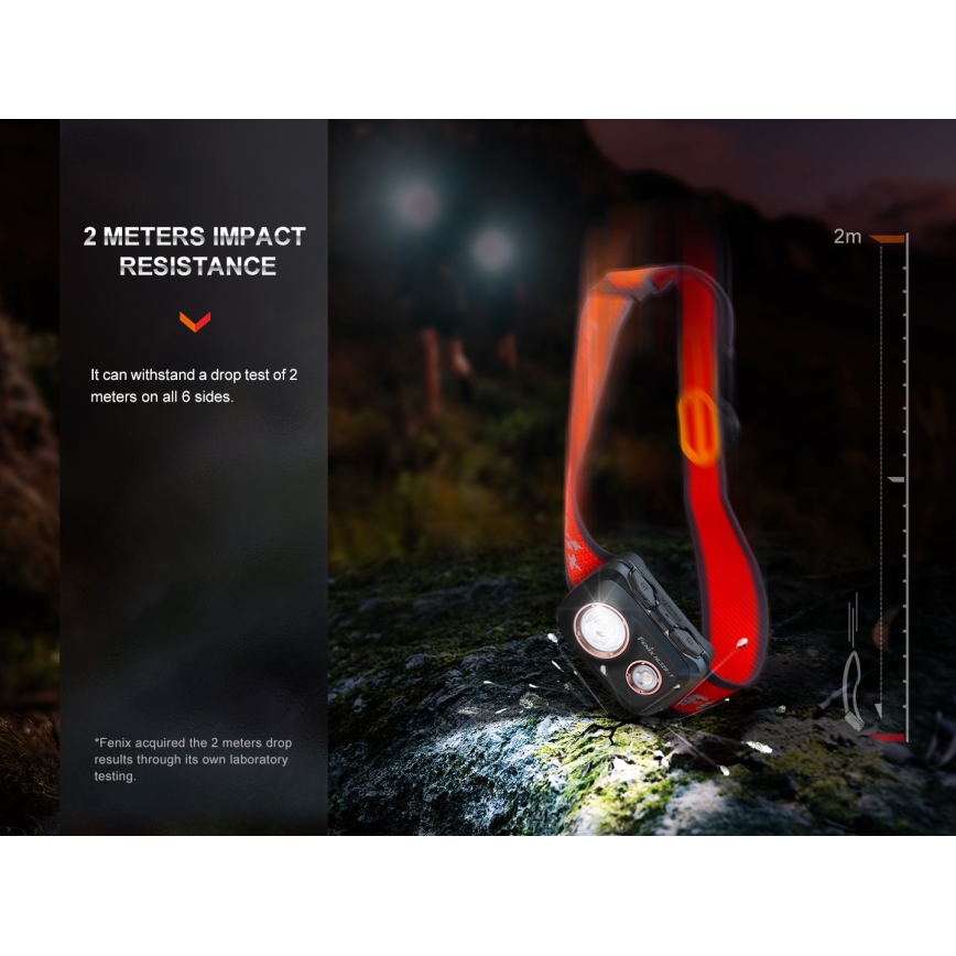 Fenix HL32RTRED - Lampe frontale rechargeable LED/USB/3xAAA IP66 800 lm 300 h rouge/orange
