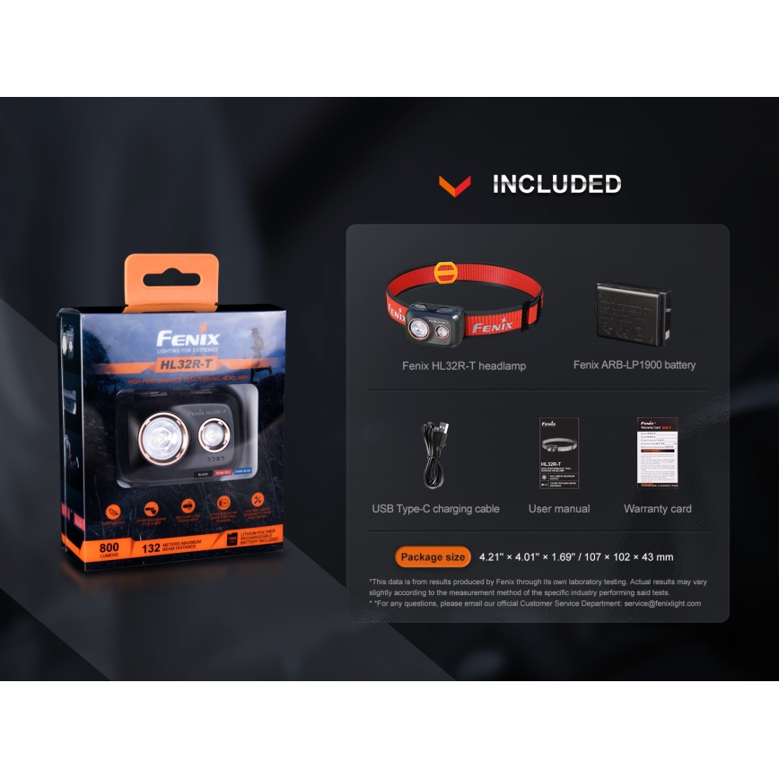 Fenix HL32RTRED - Lampe frontale rechargeable LED/USB/3xAAA IP66 800 lm 300 h rouge/orange