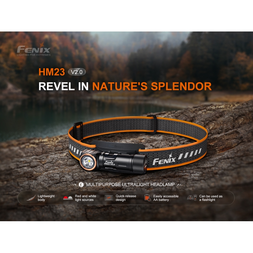 Fenix HM23V20 - Lampe frontale à intensité variable LED/1xAA IP68 300 lm 100 h