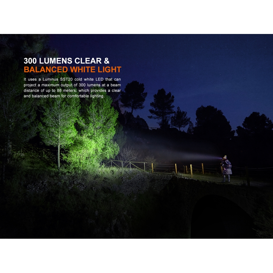 Fenix HM23V20 - Lampe frontale à intensité variable LED/1xAA IP68 300 lm 100 h