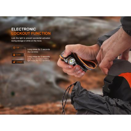 Fenix HM23V20 - Lampe frontale à intensité variable LED/1xAA IP68 300 lm 100 h