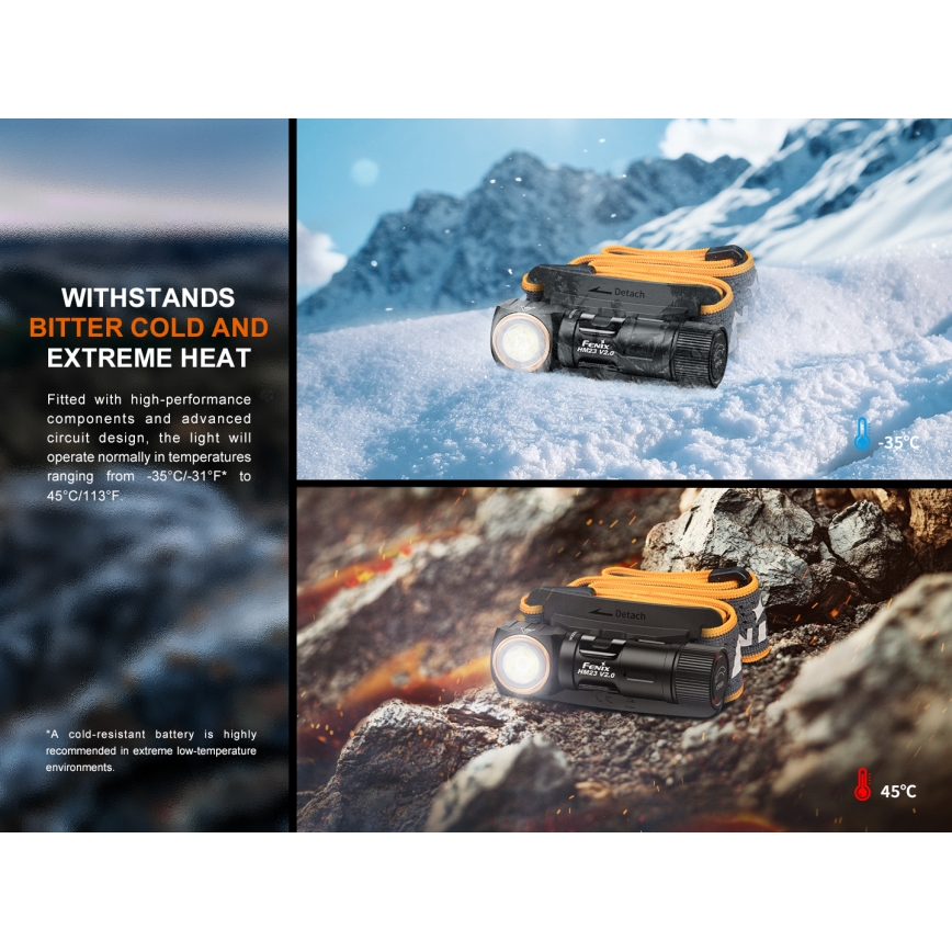 Fenix HM23V20 - Lampe frontale à intensité variable LED/1xAA IP68 300 lm 100 h
