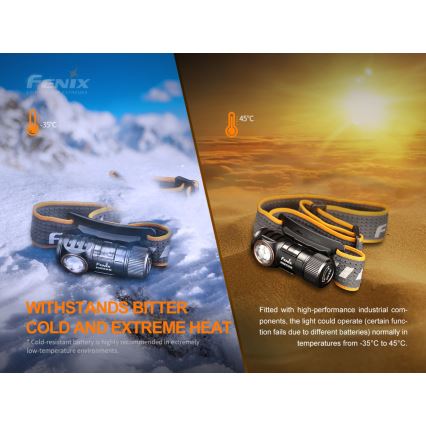 Fenix HM50RV20 - Lampe frontale rechargeable 3xLED/USB/1xCR123A IP68 700 brillant 120 h 700 mAh