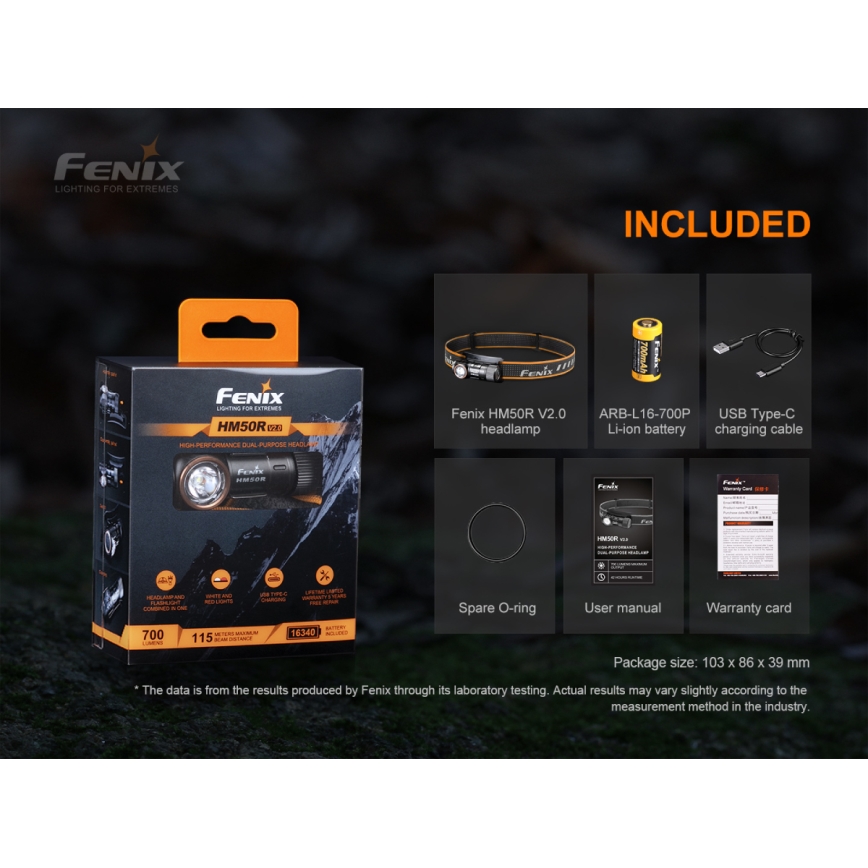 Fenix HM50RV20 - Lampe frontale rechargeable 3xLED/USB/1xCR123A IP68 700 brillant 120 h 700 mAh