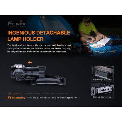 Fenix HM50RV20 - Lampe frontale rechargeable 3xLED/USB/1xCR123A IP68 700 brillant 120 h 700 mAh