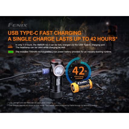 Fenix HM50RV20 - Lampe frontale rechargeable 3xLED/USB/1xCR123A IP68 700 brillant 120 h 700 mAh