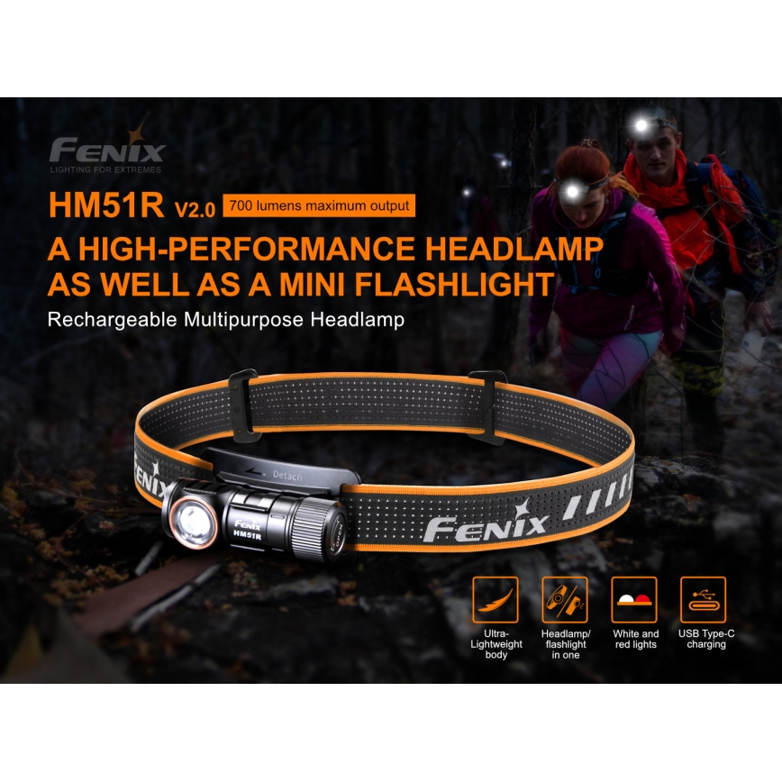 Fenix HM51RV20 - Oplaadbare LED-hoofdlamp 3xLED/1xCR123A/USB IP68 700 lm 120 u 700 m