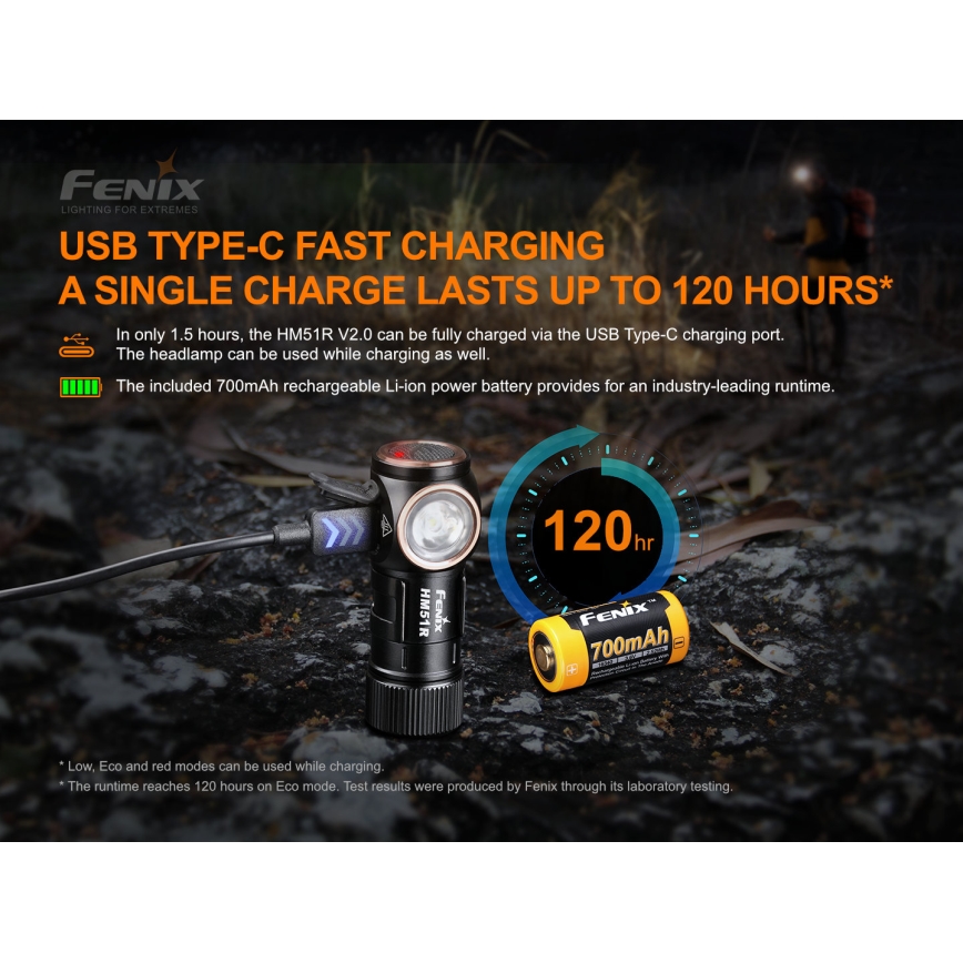 Fenix HM51RV20 - Oplaadbare LED-hoofdlamp 3xLED/1xCR123A/USB IP68 700 lm 120 u 700 m