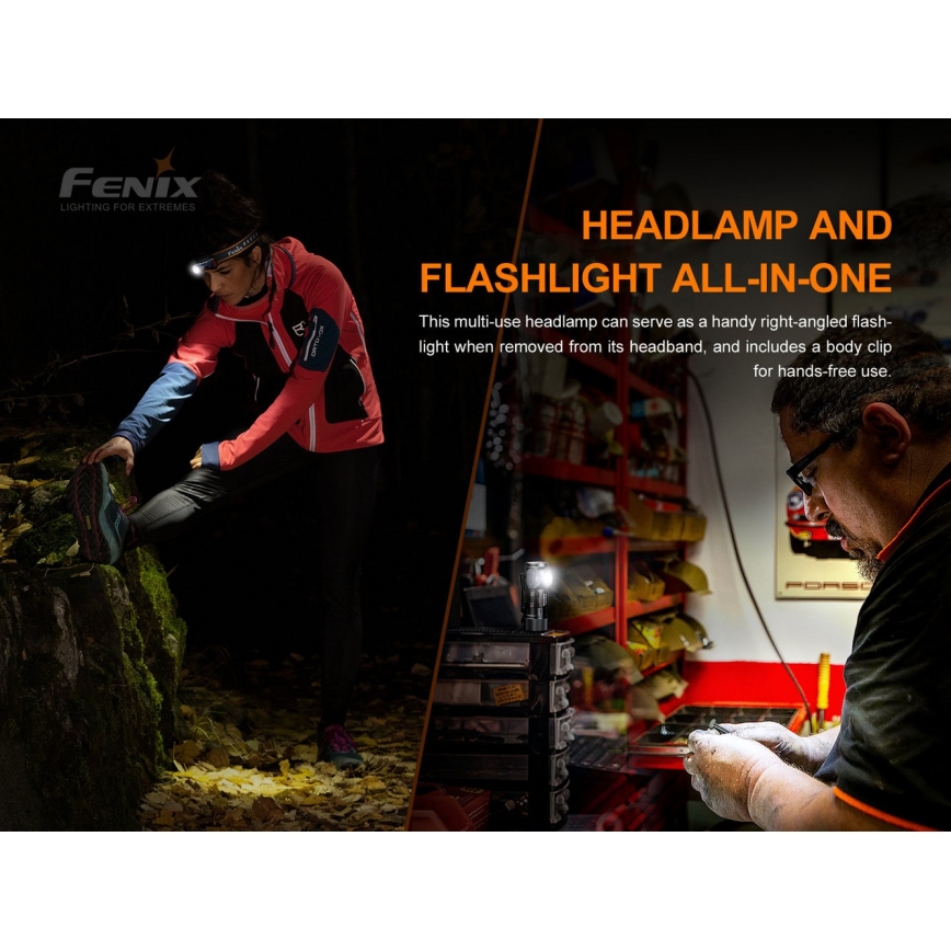Fenix HM51RV30 - dimbare oplaadbare LED-hoofdlamp LED/USB/1xCR123A 950 mAh IP68 860 lm 125 h oranje