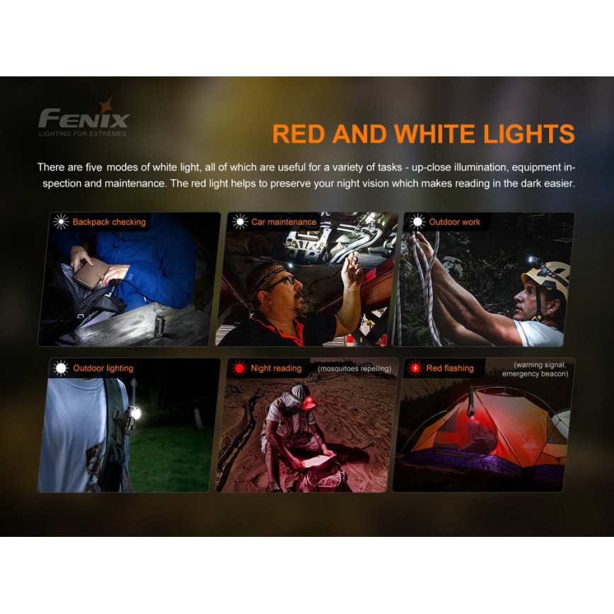 Fenix HM51RV30 - dimbare oplaadbare LED-hoofdlamp LED/USB/1xCR123A 950 mAh IP68 860 lm 125 h oranje