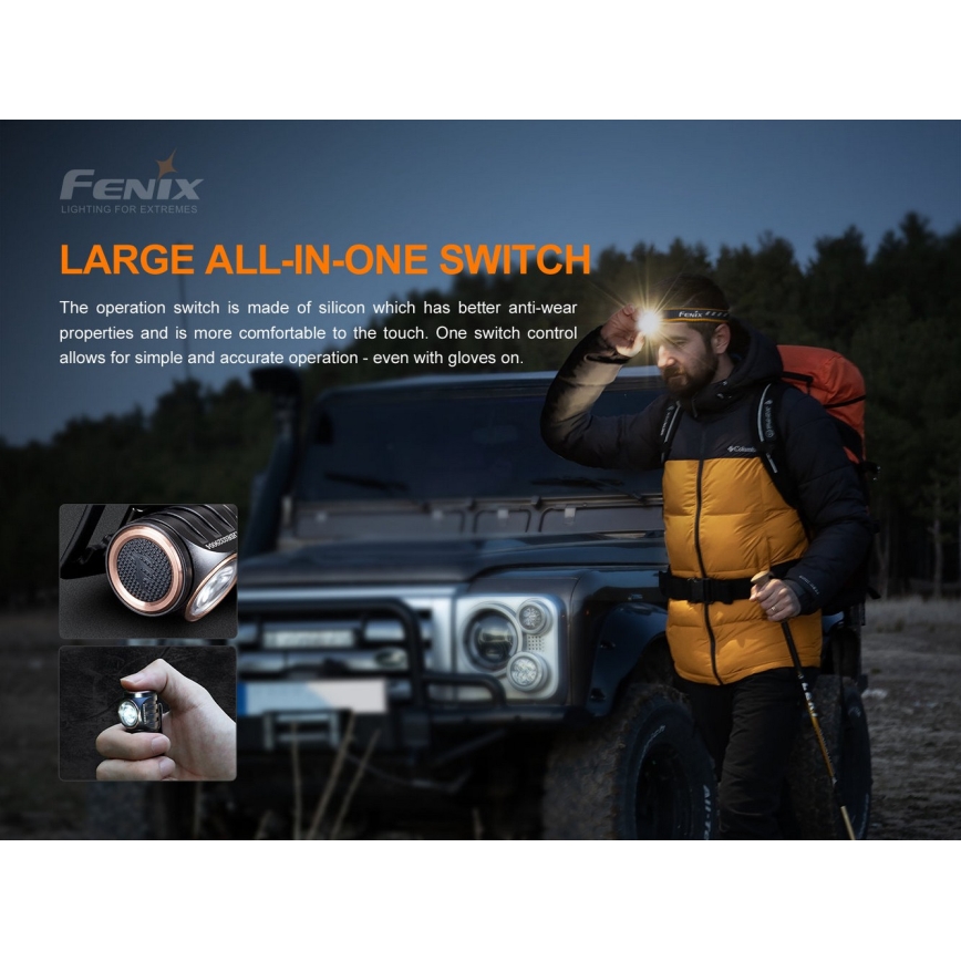 Fenix HM51RV30 - dimbare oplaadbare LED-hoofdlamp LED/USB/1xCR123A 950 mAh IP68 860 lm 125 h oranje