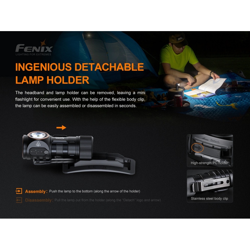 Fenix HM51RV3ABL - Dimbare oplaadbare LED-hoofdlamp LED/USB/1xCR123A 950 mAh IP68 860 lm 125 h zwart