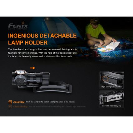 Fenix HM51RV3ABL - Lampe frontale LED rechargeable dimmable LED/USB/1xCR123A 950 mAh IP68 860 lm 125 h noire