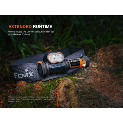 Fenix HM55RABL - Dimbare oplaadbare LED-hoofdlamp LED/USB/1xCR123A 1600 mAh IP68 1200 lm 141,2 h zwart
