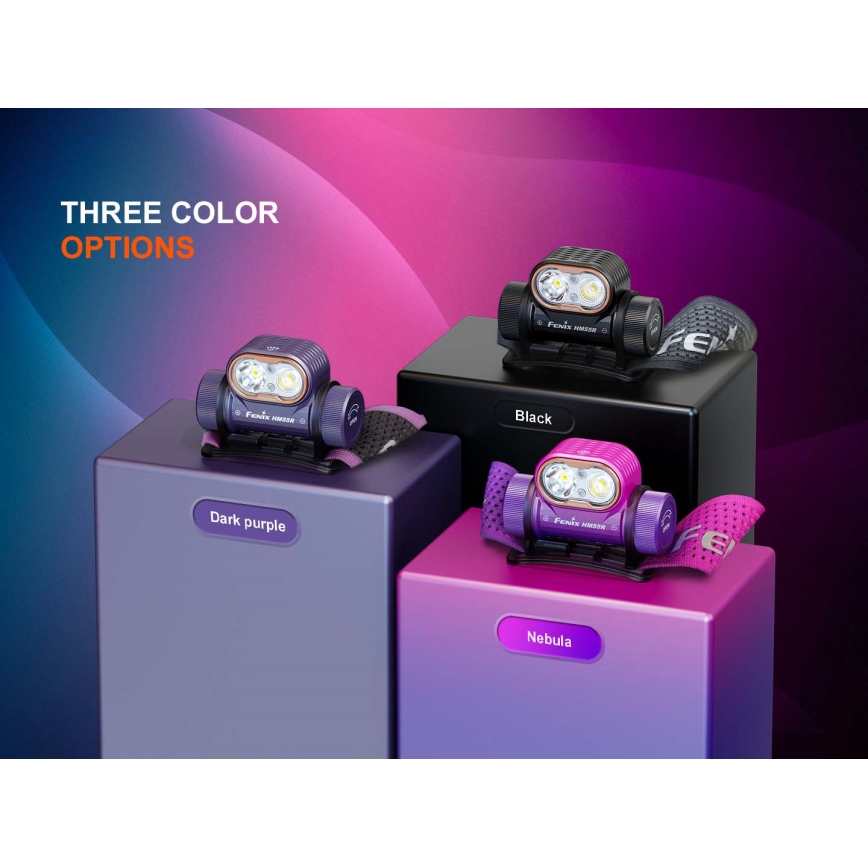 Fenix HM55RPRP - LED dimbare oplaadbare hoofdlamp LED/USB/1xCR123A 1600 mAh IP68 1200 lm 141,2 h paars/zwart