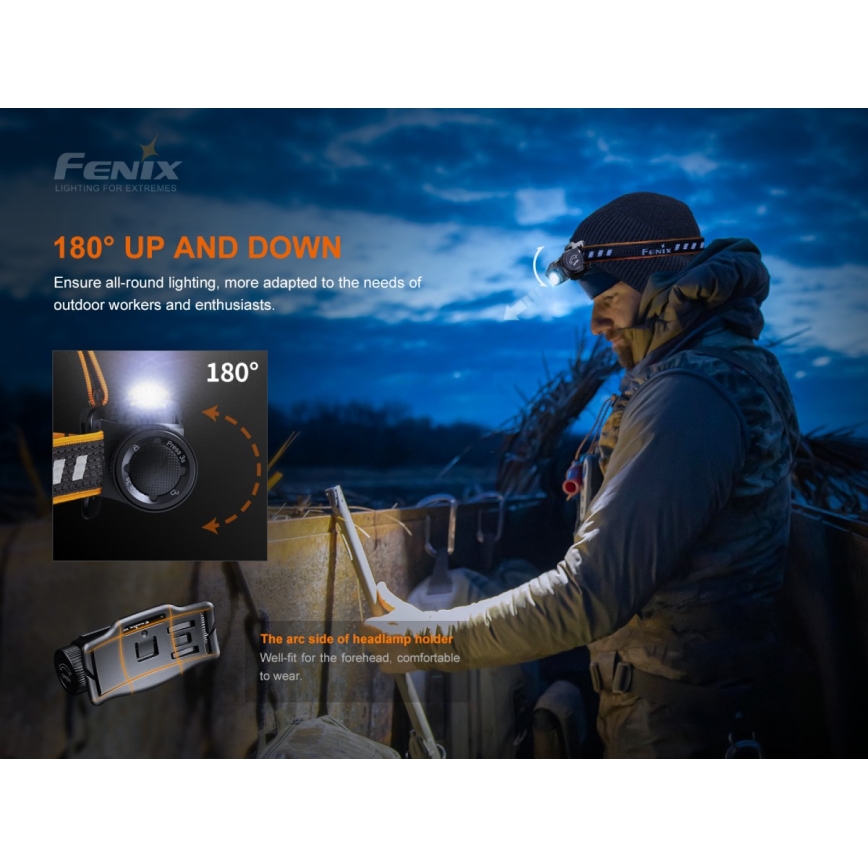 Fenix HM60R - Lampe frontale à intensité variable rechargeable 4xLED/USB/2xCR123A IP68 1300 brillant 300 h 3400 mAh