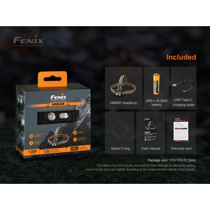 Fenix HM60R - Lampe frontale à intensité variable rechargeable 4xLED/USB/2xCR123A IP68 1300 brillant 300 h 3400 mAh