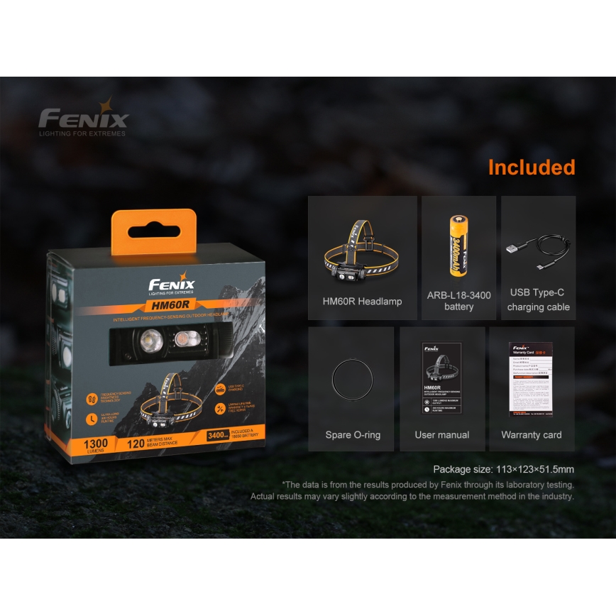 Fenix HM60R - Lampe frontale à intensité variable rechargeable 4xLED/USB/2xCR123A IP68 1300 brillant 300 h 3400 mAh