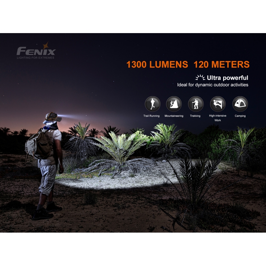 Fenix HM60R - Lampe frontale à intensité variable rechargeable 4xLED/USB/2xCR123A IP68 1300 brillant 300 h 3400 mAh