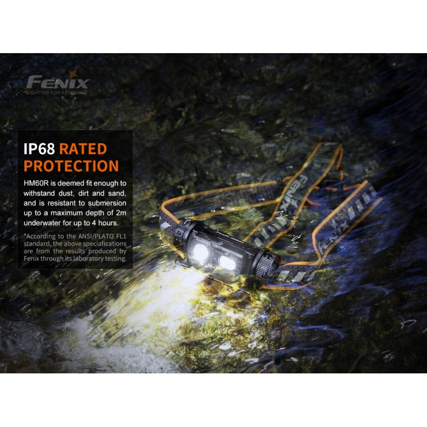 Fenix HM60R - LED Dimbaar oplaadbaar hoofdlamp 4xLED/USB/2xCR123A IP68 1300 glanzend 300 h 3400 mAh