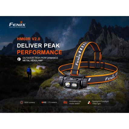 Fenix HM60RV20 - Lampe frontale LED rechargeable à intensité réglable LED/USB 4000 mAh IP68 1600 lm 292 h orange