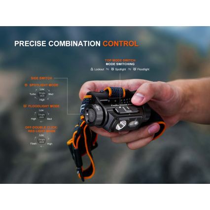 Fenix HM60RV20 - Lampe frontale LED rechargeable à intensité réglable LED/USB 4000 mAh IP68 1600 lm 292 h orange
