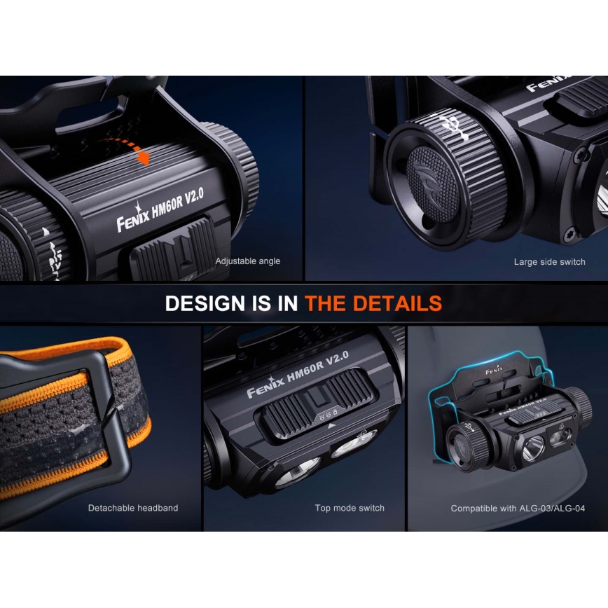 Fenix HM60RV20 - Lampe frontale LED rechargeable à intensité réglable LED/USB 4000 mAh IP68 1600 lm 292 h orange